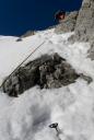 The last part of the way to the gap we did not pass without the rope and snow axes